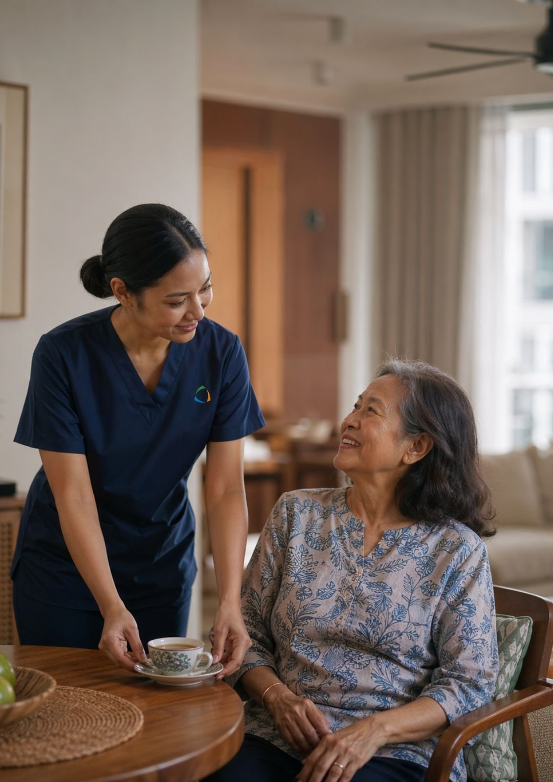 Carer supporting an older person at home