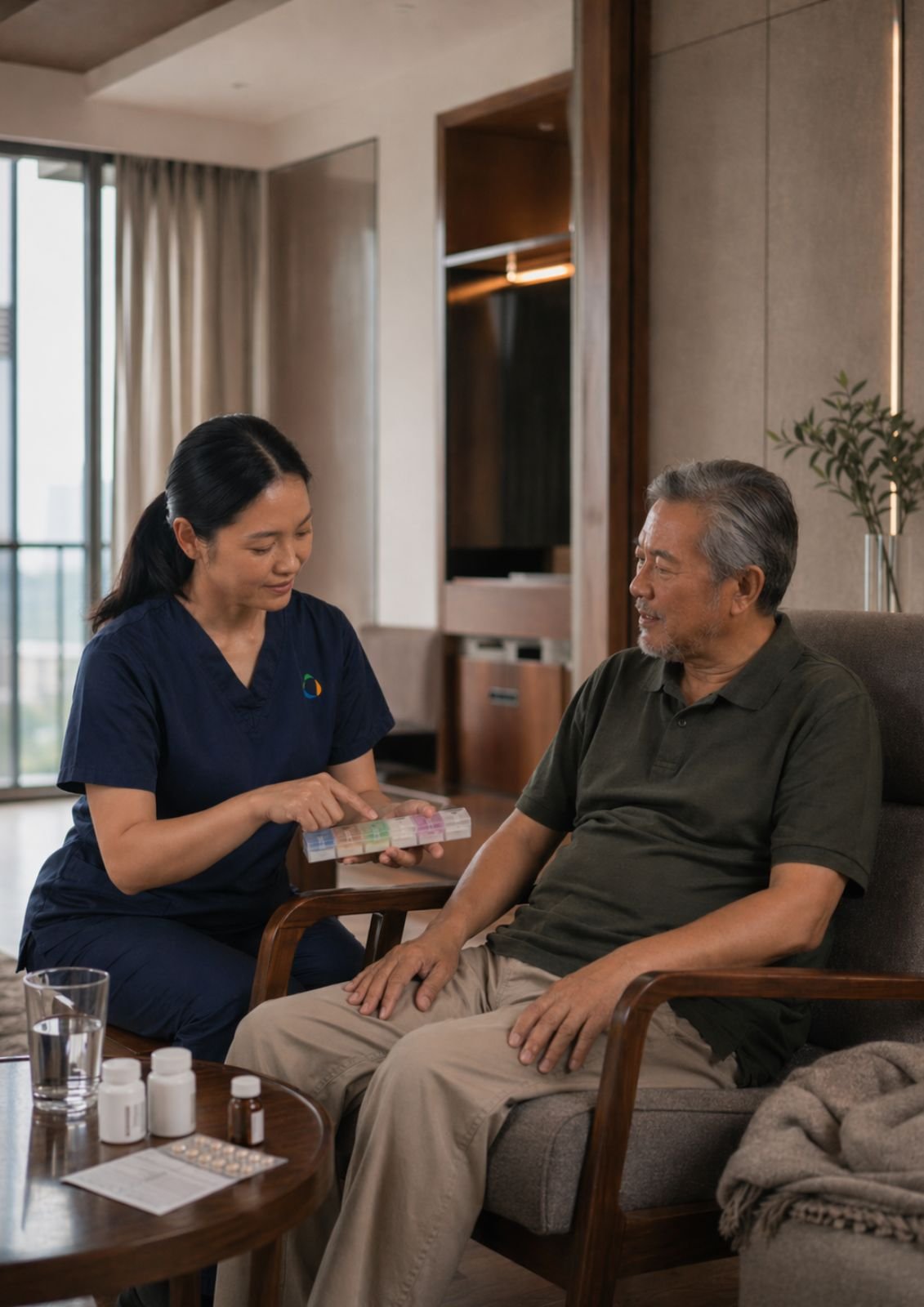 Support worker assisting patient