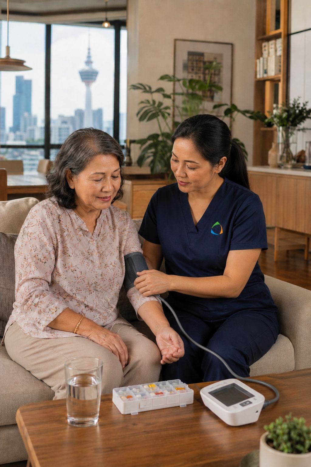Caregiver assisting an older woman